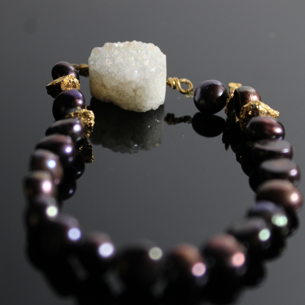 Purple pearls with clear crystal bracelet